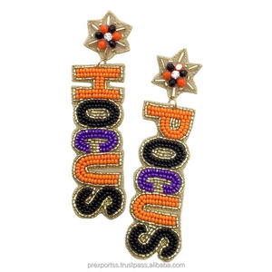 Pendientes de Aro de Madera Plateados Étnicos para Fiesta de Halloween, con Cuentas de Semillas Negras y Naranjas, Lindos, Unisex, Accesorio de Disfraz Llamativo - Product Image 5