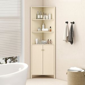 Armoire d'angle de salle de bain de 68 pouces de hauteur avec 5 étagères et 2 portes cannelées - Product Image 2