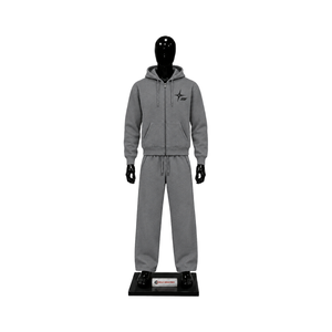Men's Grey Tracksuit <b>Full</b> <b>Zip</b> <b>Hoodie</b> Wide Leg Sweatpants Set Custom Logo Casual Streetwear Sportswear Wholesale OEM Manufacturer - Product Image 1