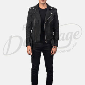 Veste de motard en cuir noir de qualité supérieure pour homme, en véritable peau de mouton, fermeture éclair asymétrique, ceinture, style streetwear - Product Image 6