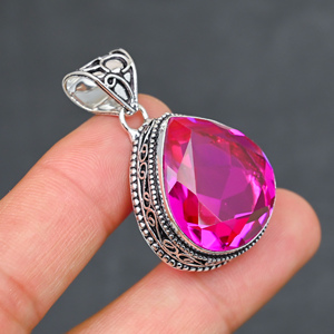 Magnifique pendentif en forme de cœur en kunzite rose, pierre précieuse créée en laboratoire, en argent sterling 925, fait main, style bohème, très demandé - Product Image 3