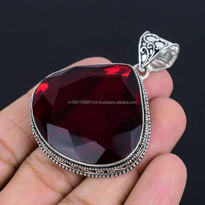 จี้เงินสเตอริ925-เครื่องประดับวินเทจทำด้วยมือ-จี้เงินโกเมนจี้ของขวัญคริสต์มาสสำหรับเธอ - Product Image 4