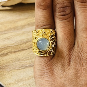 Latest High Demanding Filigree Texture <b>Ring</b> Moonstone Brass 18k Gold Plated <b>Ring</b> <b>Chunky</b> Boho Statement Women Wholesale <b>Ring</b> - Product Image 6