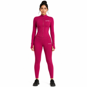 Custom Women's Yoga Set Long Sleeve Zip Jacket High Waist <b>Leggings</b> <b>Slim</b> Fit Gym Workout Activewear Custom Fitness Wear Supplier - Product Image 1