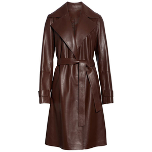 Plus Size Men Genuine Leather Waterproof Winter Trench Coat Long Sleeve Belted Fur Trim Outerwear Casual Streetwear - Product Image 1