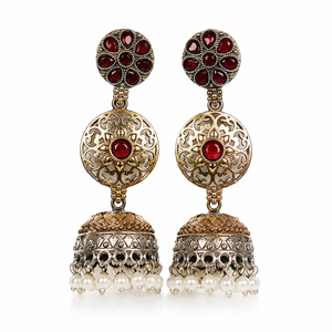 Proveedor Confiable, Pendientes Colgantes de Plata Oxidada con Circonitas en Dos Tonos, Diseño de Flor, Estilo Bohemio Indio, para Boda |   Suministro Directo de Fábrica - Product Image 1