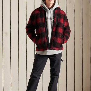 Custom Sherpa <b>Fleece</b> Plaid <b>Checked</b> Winter <b>Jacket</b> Warm Hooded Zip up Men's Streetwear Outdoor Coat OEM Clothing Supplier - Product Image 5
