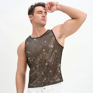Débardeur sans manches en maille à sequins pour homme, respirant, séchage rapide, écologique, 100 % polyester, col rond, style streetwear - Product Image 5