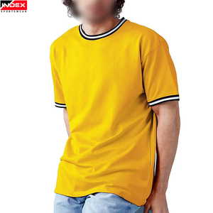 Camiseta de Manga Corta Amarilla para Hombre INDEX, Cuello Redondo, Informal, de Algodón Jersey, Color Sólido, Corte Regular, con Ribete en Contraste - Product Image 6