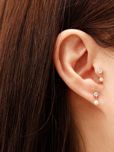 Pendientes de Oro Sólido de 14k con Estrella y Perla, Diamantes Cultivados en Laboratorio, Venta al por Mayor de Joyería Fina, Pendientes de Diamantes de Laboratorio - Product Image 2