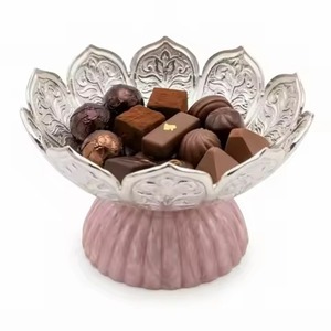 Durable <b>Chocolate</b> Bowl Silver Lotus Petal Shaped Pedestal Dish <b>Pink</b> Marbled Base Arabic Sweet Candy Display <b>Chocolate</b> Bowl - Product Image 1