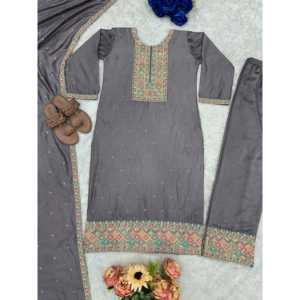 Belle fête porter haut Plazzo Dupatta ensemble avec broderie pour femmes - Product Image 6