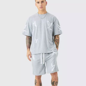 Conjunto de camiseta de manga corta y pantalones cortos 100% algodón para hombre, personalizable con logotipo, conjunto de 2 piezas. - Product Image 1