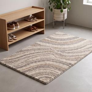 Tapis d'intérieur en laine à poils moyens, tissé à la main, couleur unie crème gris beige, antidérapant, décoration minimaliste moderne pour la maison - Product Image 3
