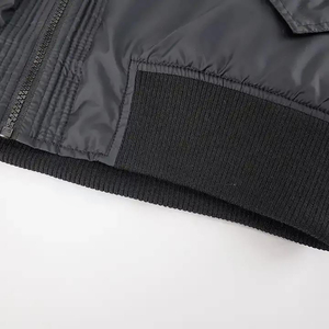 Blouson bomber noir pour homme avec lettre B brodée, fermeture éclair sur le devant, style décontracté, matière polyester, vêtement d'automne - Product Image 3