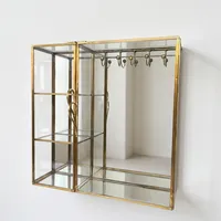 ARTISAN DESIGN Miroir mural moderne en laiton et verre, organisateur de coiffeuse, design cadre photo, crochets de rangement pour bijoux, salon