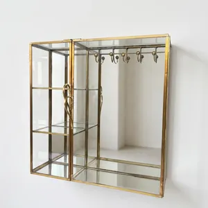 ARTISAN DESIGN Modern Wall Mounted Brass Glass Mirror Vanity Organizer <b>Picture</b> <b>Frame</b> Design Storage Display <b>Hooks</b> <b>for</b> Bathroom - Product Image 1