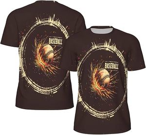 Baseball <b>Flame</b> Pattern Men's Short Sleeve O-Neck T-<b>Shirt</b> Digital Print Jersey Oversized Fit Casual Style 100% Cotton Breathable - Product Image 4