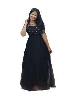 Vestido de fiesta largo hasta el suelo de NILESH TAILOR FASHION con elegante escote, mangas semitransparentes, estampado floral, estilo premium, diseño de diseñador, lavable. - Product Image 1