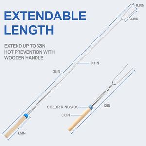Set di 10 bastoncini estensibili da 32 pollici per arrostire marshmallow, colori assortiti, riutilizzabili, con manico in legno, strumenti premium per barbecue - Product Image 3