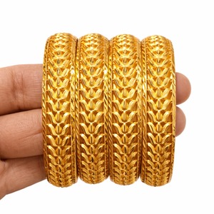 Elegant Mesh Pattern Gold Plated <b>Bangle</b> <b>Bracelet</b> Pair Fine Texture Designer Jewelry for Women Daily Wear and Ethnic Styling - Product Image 3