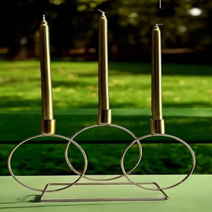 Gold Triple Candle <b>Holder</b> with Geometric Circle Metal Wire <b>Candlestick</b> <b>Holder</b> Table Centerpiece Christmas Decor <b>Candlestick</b> - Product Image 4