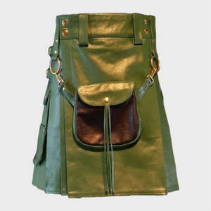 Kilt Tradicional Escocés Hecho a Mano en Cuero PU 100% Verde con Bolsillos 2026 - Product Image 2