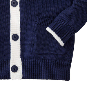 Women's <b>Navy</b> Blue V-Neck <b>Cardigan</b> Full Sleeve Letter H Logo Button Front Preppy Style Autumn Wear - Product Image 6