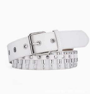 Hot Selling Fashion Y2k Trendy Bullet <b>Head</b> Men's Wide Pu Leather Belt Punk <b>Style</b> Women's Personalized Studded Belt - Product Image 3