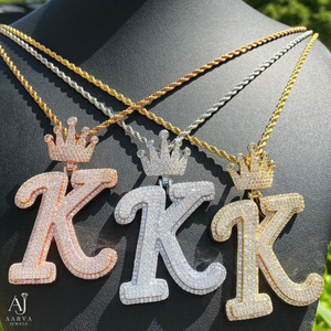 Colgante de Letra Personalizado de Plata 925 con Moissanita, Amuleto Inicial de Corona, Joyería Hip Hop para Hombres, Mujeres y Unisex, Ideal para Fiestas - Product Image 5