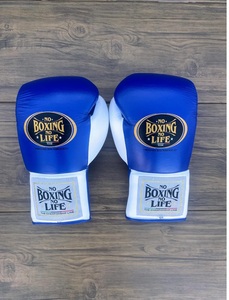 Custom Made Blue and White No Boxing No Life Real Cowhide Leather Lightweight Full Finger Breathable Boxing <b>Gloves</b> Lace-Up - Product Image 6