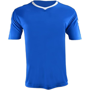 Maillot de football bleu roi à manches courtes pour homme, col en V, en polyester anti-humidité, vêtement d'entraînement toutes saisons, coupe classique - Product Image 2