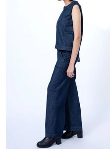 Conjunto de Traje Vaquero Casual Reforzado con Costuras, Top Largo y Pantalones de Pierna Ancha, Detalle de Moda Veraniega, 100% Algodón - Product Image 6