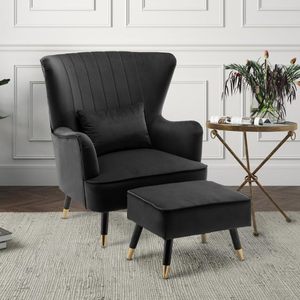 Modern <b>Wing</b> with Footstool for Living Room, Bed Room, Hallway (<b>Black</b>) - Product Image 1