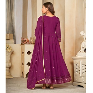 Superbe robe Anarkali pour femme en georgette violette, manches 3/4, semi-couturée, idéale pour les mariages et les occasions festives - Product Image 4