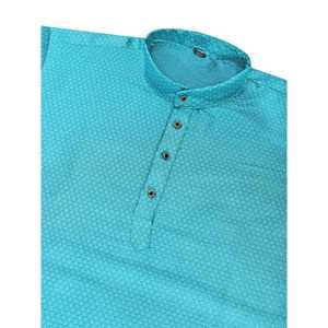 JACQUARD TRADITIONNEL EN SOIE KURTA AVEC PAJAMA SKY - Product Image 2