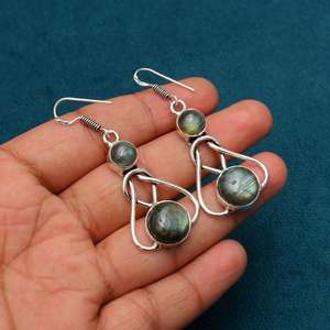 Labradorite <b>Stud</b> Earrings Handmade 925 <b>Sterling</b> <b>Silver</b> Gold Plated IGI Certified Natural Gemstone Jewelry for Women Party Gift - Product Image 4