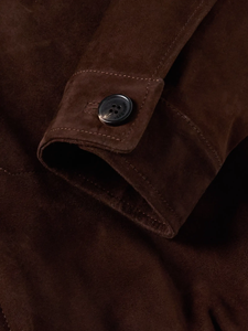 <b>Men's</b> <b>Brown</b> <b>Suede</b> Denim <b>Jacket</b> Mandarin Collar Zipper Closure Regular Fit Solid Color Winter Style Casual Wear Eco-Friendly - Product Image 4