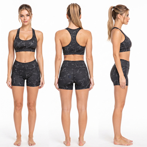 Women Printed Yoga Wear 2 Piece <b>Shorts</b> <b>Set</b> Racerback Bra High Waist Compression <b>Shorts</b> Quick Dry <b>Ladies</b> Gym Workout <b>Shorts</b> <b>Set</b> - Product Image 5
