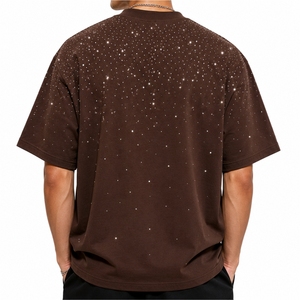 T-shirt pour homme en coton 100% avec strass, tissu doux, style streetwear, design moderne, sur mesure, grammage lourd, respirant, anti-plis - Product Image 2