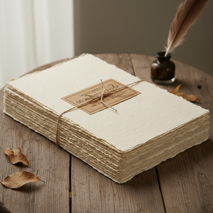 Papel de algodón hecho a mano A1 al por mayor con borde desflecado, 150 GSM, sin ácido, ecológico, hojas de acuarela prensadas en frío para arte y manualidades, OEM FBA - Product Image 1