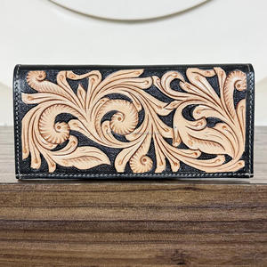 Beautiful Designer Men's Long Wallet Stylish Card Floral Design with Hand <b>Tooled</b> Carving <b>Leather</b> Western Inspired Cash Holder - Product Image 5