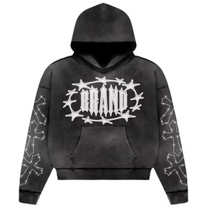Sweat-shirt à capuche personnalisé avec strass et impression en relief, style streetwear oversize Y2K vintage bleu pour homme, vente en gros OEM - Product Image 6