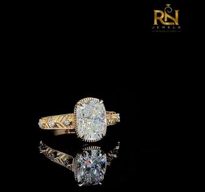Bague Art Déco en Or Massif Gravé Vintage avec Diamant de Laboratoire Taillé Coussin 2 Carats pour Femme – Fournisseur OEM ODM B2B en Gros - Product Image 1