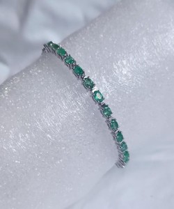 Natural Emerald Charm Tennis <b>Bracelet</b> Sterling Silver White Gold Plated Luxury Green Gemstone Women's Wedding & Anniversary Gift - Product Image 3