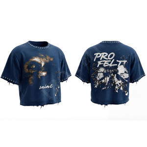 Camiseta de algodón de talla grande para hombre, manga corta, cuello redondo, holgada, estilo hip hop, transpirable, de forro polar, venta al por mayor - Product Image 3