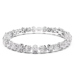 Ensemble de bracelets tennis de luxe en or blanc 18 carats, plaqué rhodium, avec diamant ovale unique de laboratoire, pour usage quotidien, bureau, mariage et fiançailles - Product Image 1