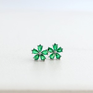 <b>Emerald</b> Green Flower <b>Stud</b> Earrings Dainty Pear CZ 14K Solid Gold May Birthstone Minimalist Jewelry for Women Wedding Anniversary - Product Image 6