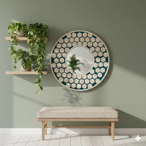 Unique Blue Geometrical Bone Inlay Mirror <b>Frame</b> Hall Way Decorative Home Looking Glass Art Deco Style at Best Price - Product Image 4
