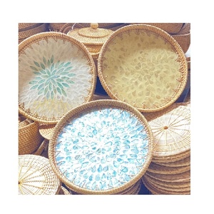 ถาดหวายเวียดนามขนาด 13 นิ้ว ผสมเซรามิก ขายส่ง ถาดตกแต่ง ถาดใส่อาหารลายมุก จากคิงคราฟต์เวียด - Product Image 5